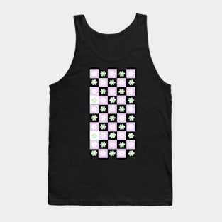 Vintage Aesthetic Checkerboard Flower Design Phone Case in Lilac and Sage Tank Top